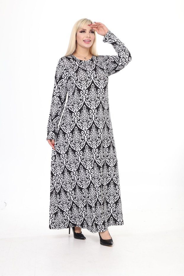 Women's Plus Size Long Sleeve Viscose Combed Cotton Hijab Suitable Long Maxi Dress