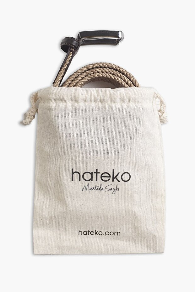 Erkek Bej Hakiki Deri Detaylı Elastik Örme Kemer - 3