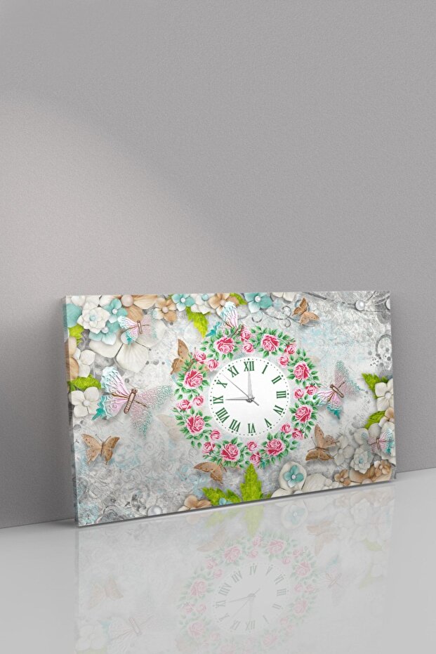 Kelebekler Saatli Kanvas - Canvas Tablo - 2