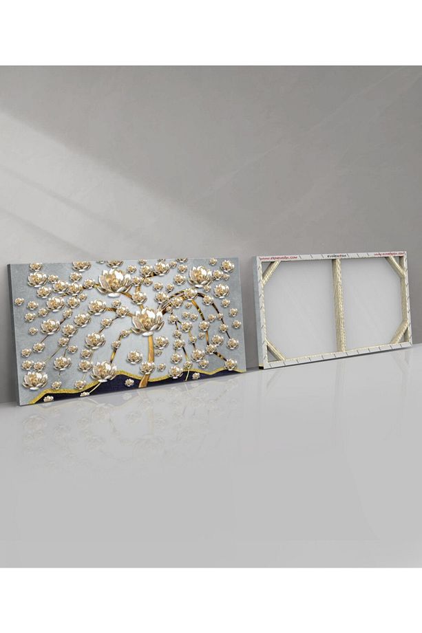 Gold Çiçekler Tek Parça Kanvas Canvas Tablo - 2