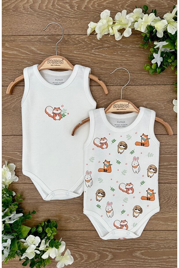 2-Piece Cotton Jersey Snap Baby Strap Body Bodysuit Set Raccoon