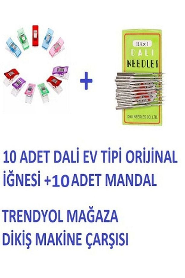 Dikiş Nakış Plastik Klips Tutucu Mandal (renkli 10 Adet)- Dali Ev Tipi Makine Iğnesi 14/90 10 Adet - 2