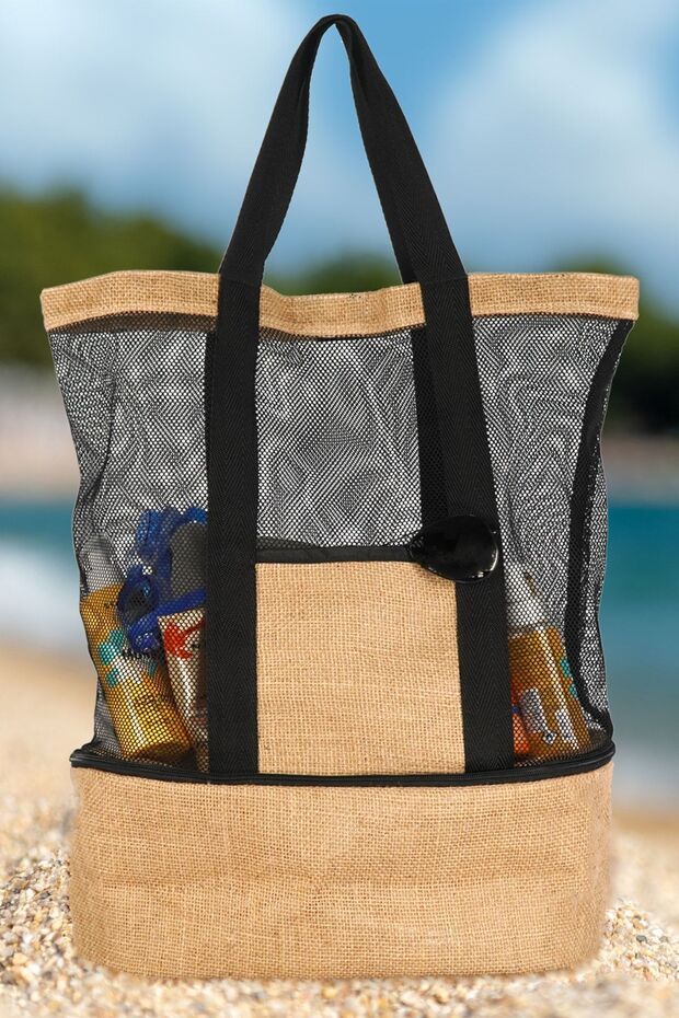 Beach Bag Jute Cold Cool Warm Holder Compartment Thermos Bag with Icebox Sea Seaside Picnic Holiday