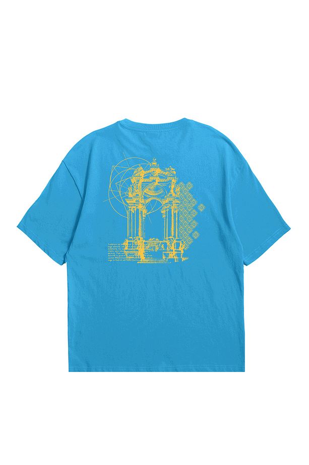 Eazy Mavi Ornament Unisex Oversize Baskılı Kısa Kollu T-shirt - 1