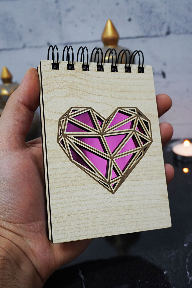 Heart-Themed Wooden Cover Notebook - Mini Notebook - Pocket Notebook - My List