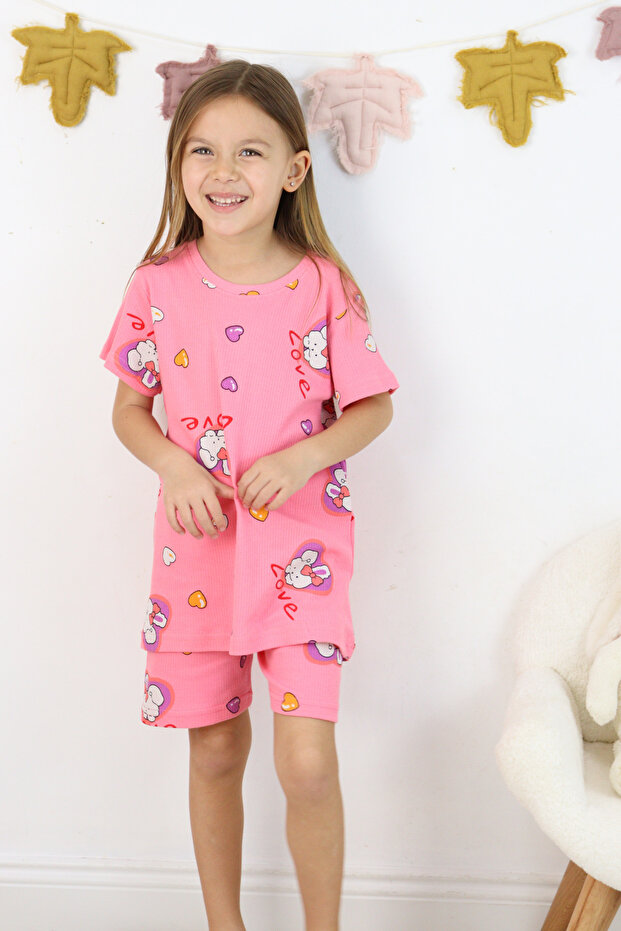 Girl's Cotton Combed Fabric Printed Shorts Pajamas Set