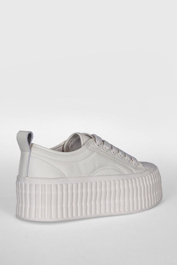 Yüksek Taban Bağcıklı Kadın Sneaker Ayakkabı Beyaz - 3