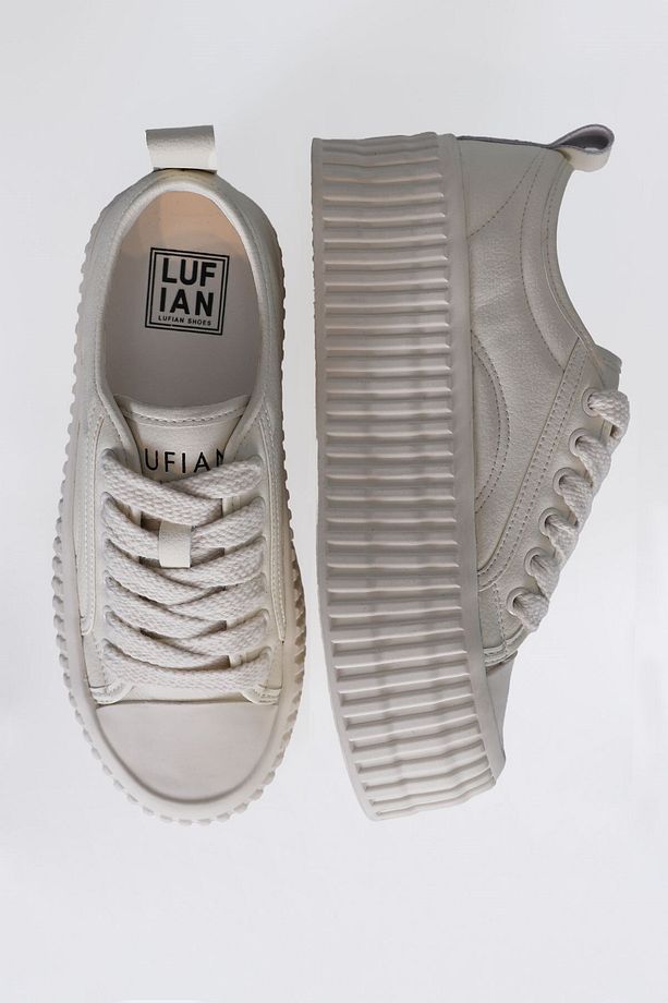Yüksek Taban Bağcıklı Kadın Sneaker Ayakkabı Beyaz - 5