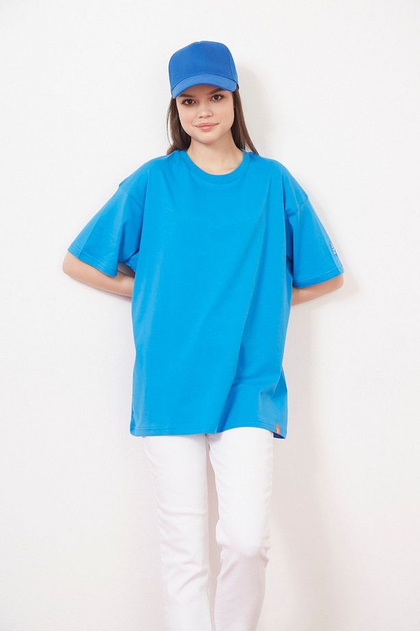 Eazy Mavi Outer Space Unisex Oversize Baskılı Kısa Kollu T-shirt - 3