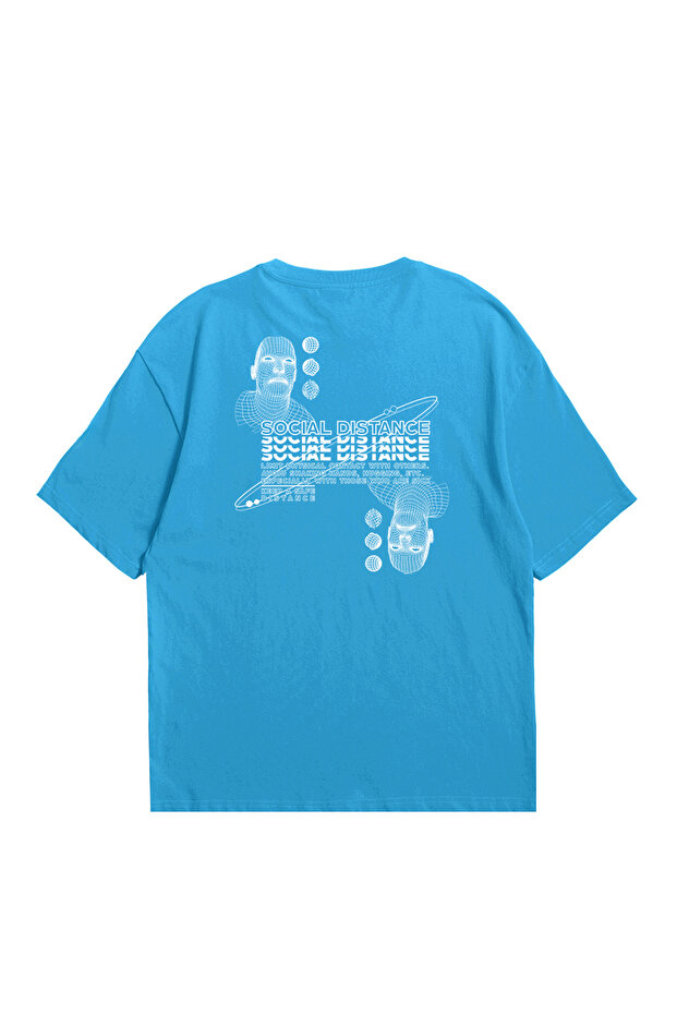 Eazy Blue Social Distance Unisex Oversize Printed Short Sleeve T-shirt