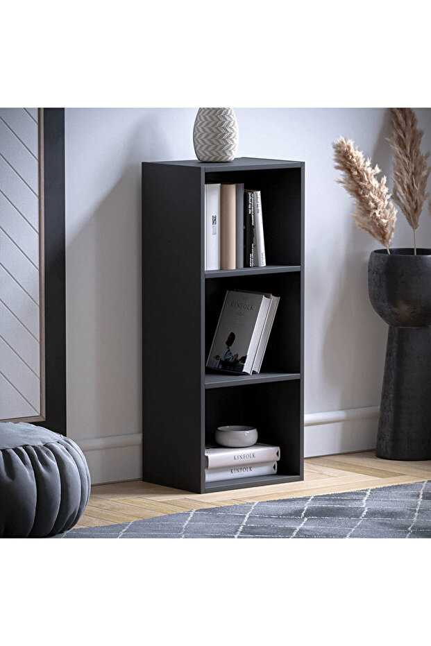 Bookcase and accessory Display Unit of wood 3Tier Black