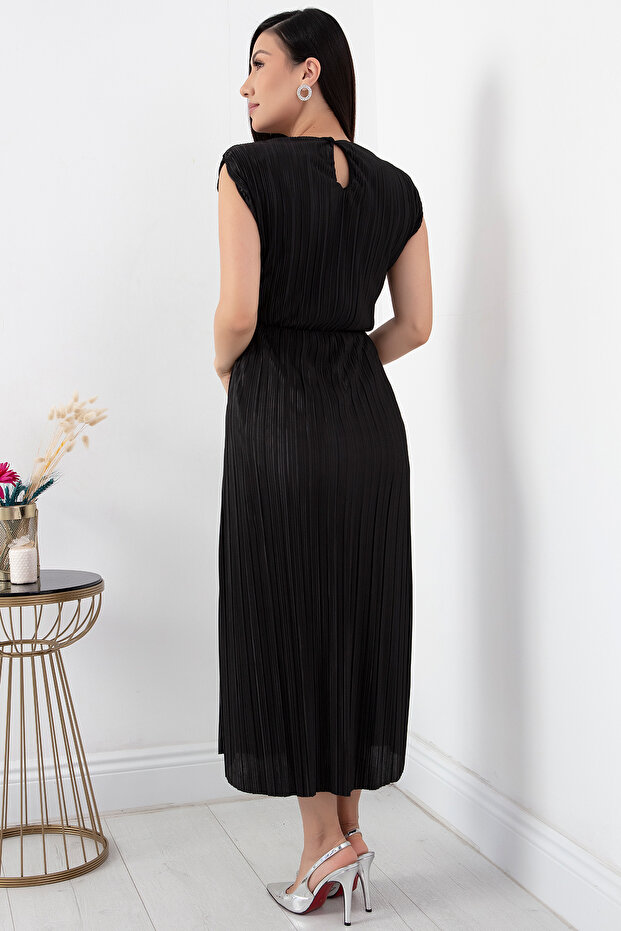 Oval Yaka Omuz Vatkalı Elbise GRS3448 - 6