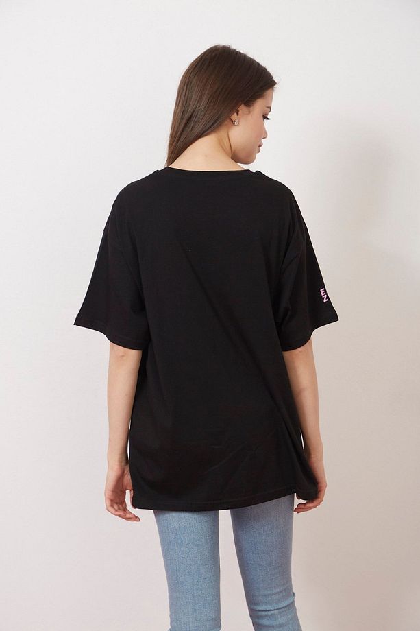 Eazy Siyah Choose Different Unisex Oversize Baskılı Kısa Kollu T-shirt - 5