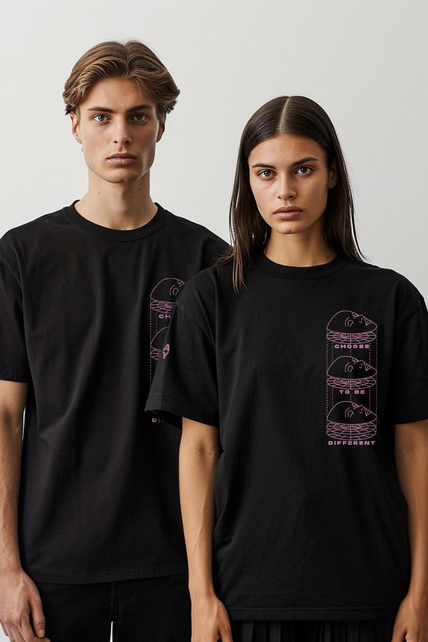 Eazy Siyah Choose Different Unisex Oversize Baskılı Kısa Kollu T-shirt - 1