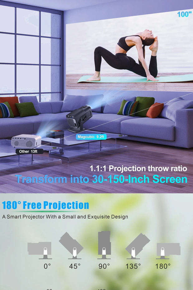 Taşınabilir Sinema Projektörü 1280 * 720P  Bluetooth Android 11 Akıllı Siyah Projeksiyon Wifi - 8