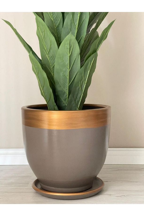 10litre Saksı Tabaklı Çap: 25cmx Yükseklik: 23cm Vizon Gold - 3