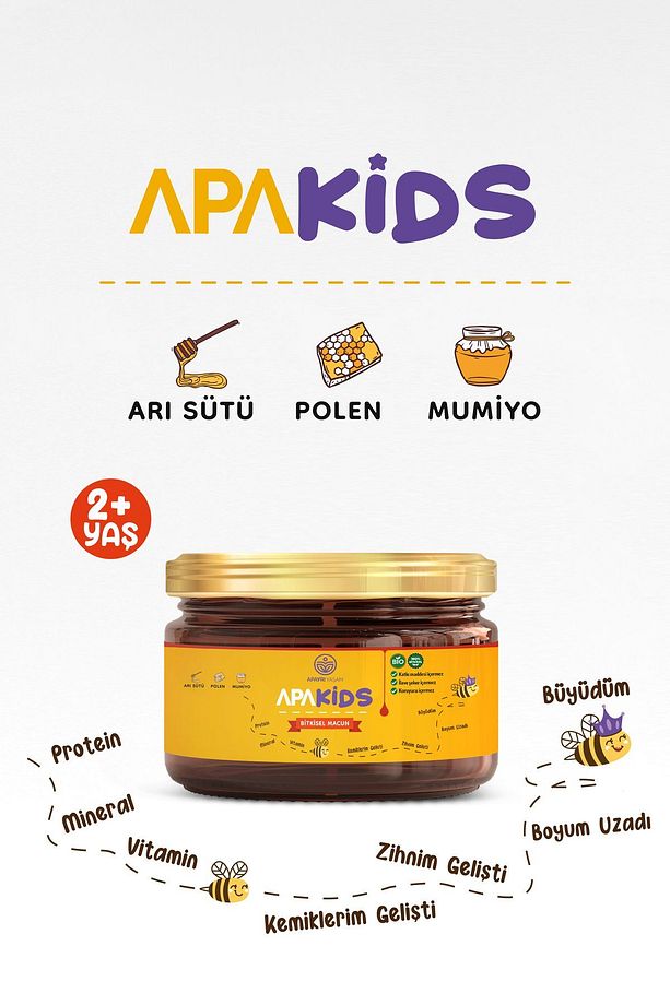 Çocuklara Özel Mumiyo, Arı Sütü, Polen Içeren Yoğunlaştırılmış Bio Macun %100 Bitkisel Apakids - 3