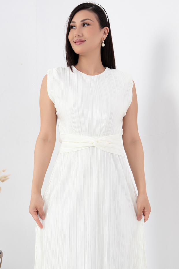 Oval Yaka Omuz Vatkalı Elbise GRS3448 - 2