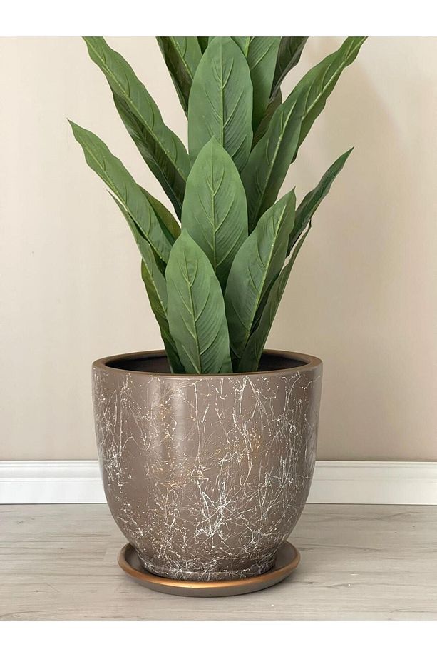 10litre Saksı Tabaklı Çap: 25cmx Yükseklik: 23cm Lily Vizon Beyaz Gold - 3