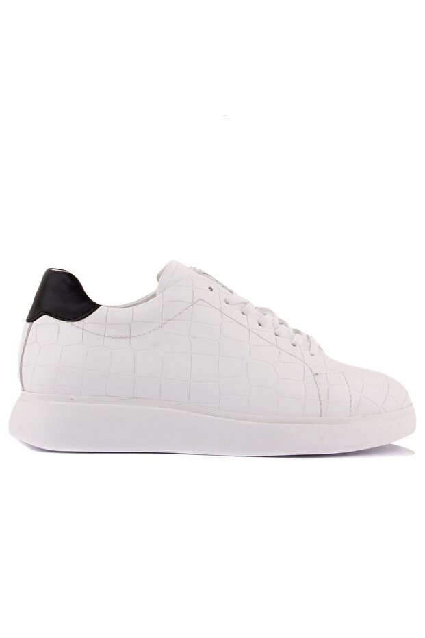 - White Leather Croco Lace-Up Men's Casual Shoes 101-7049-H-1235