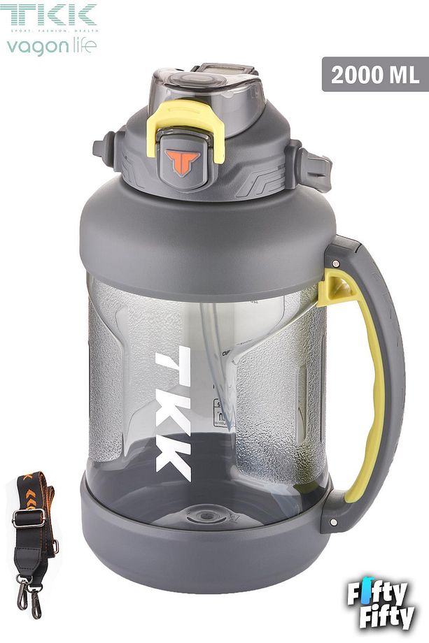 TKK 2000 ML Tek Kapak Çift Kullanım Pipetli/Rahat İçim Tritan Su Matarası-FFTKK1028-2000ML - 3