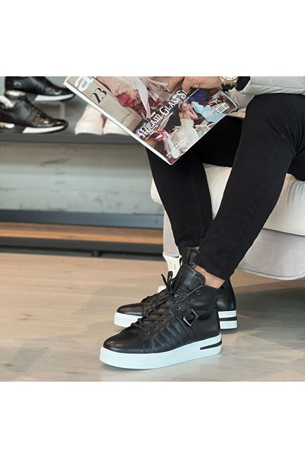- Black Leather Lace-Up Men's Casual Shoes Boots 102-8025-H1280