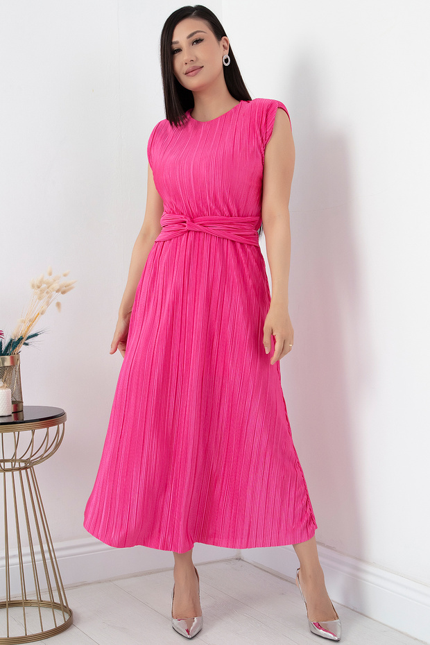 Oval Yaka Omuz Vatkalı Elbise GRS3448 - 5