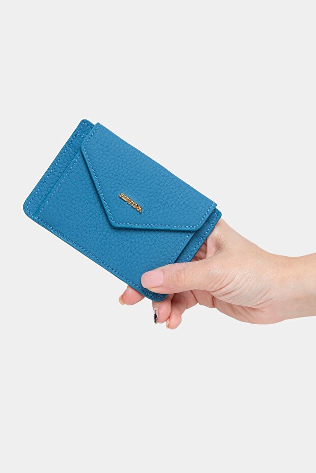 9098 Genuine Leather Multi-Purpose Magnetic Women's Wallet Portfolio Baby Blue