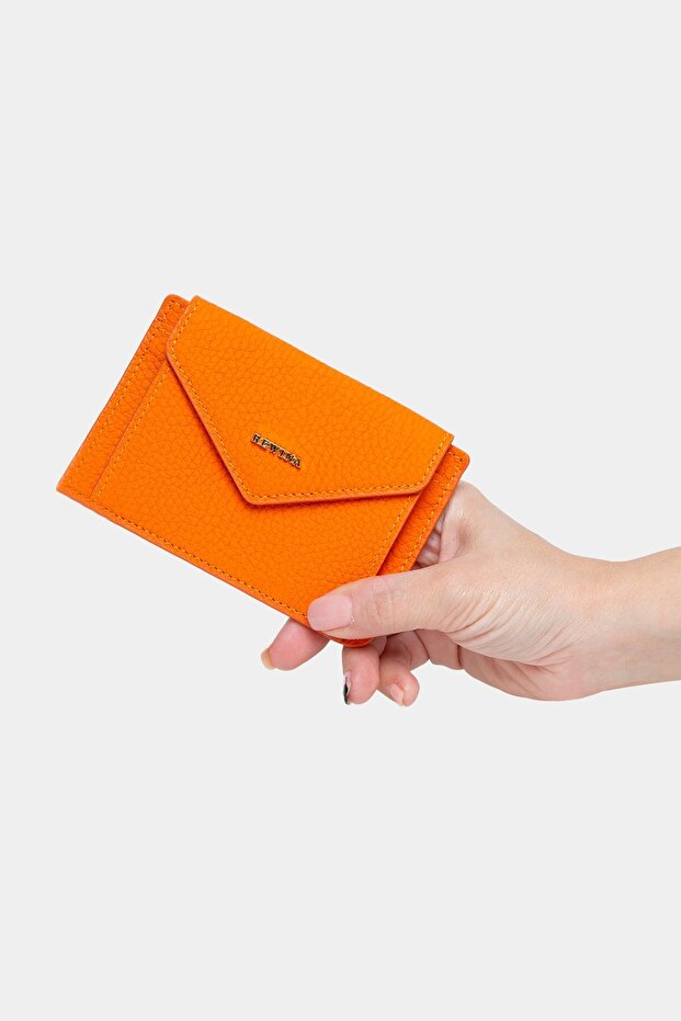 9098 Genuine Leather Multi-Purpose Magnetic Women's Wallet Portfolio Orange
