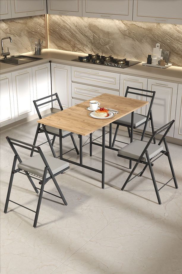2 Adet Katlanır Siyah Metal Sandalye Minderli Bistro Sandalye 20242s - 4