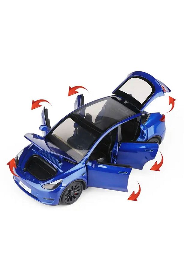 Tesla Model Y 1:24 Mavi Birebir Isikli Maket Model Araba - 5
