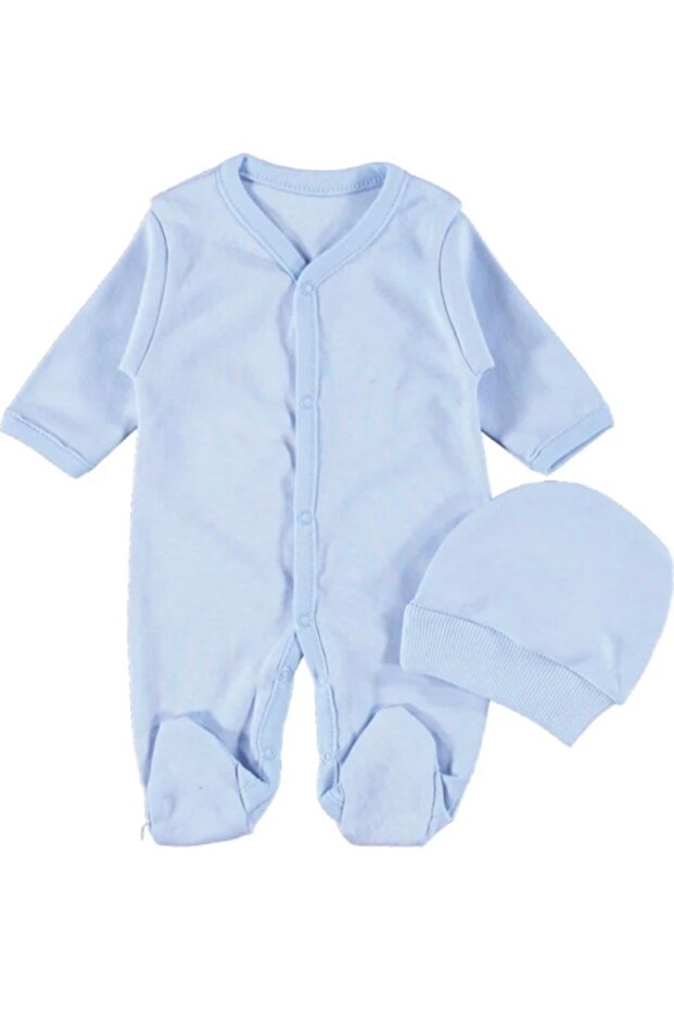 Newborn Plain Baby Boy Jumpsuit with Hat and Gloves