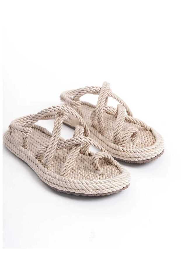 صندل فليب فلوب من القش - سلسلة حبل، نعل مرتفع - 4