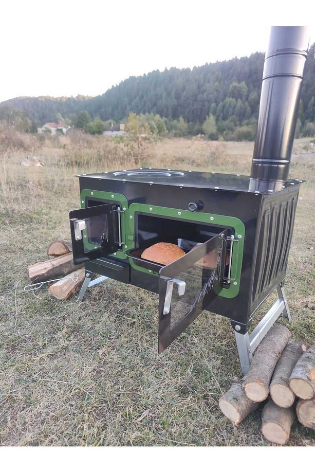 Kamp Ve Çadır Sobası Kuzineli Fırınlı Odun Yakan Taşınabilir Soba - 1