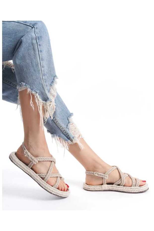 صندل فليب فلوب من القش - سلسلة حبل، نعل مرتفع - 2