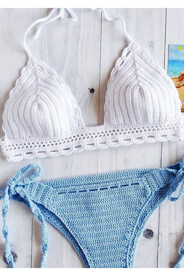 Women's Blue Knit Bikini Set