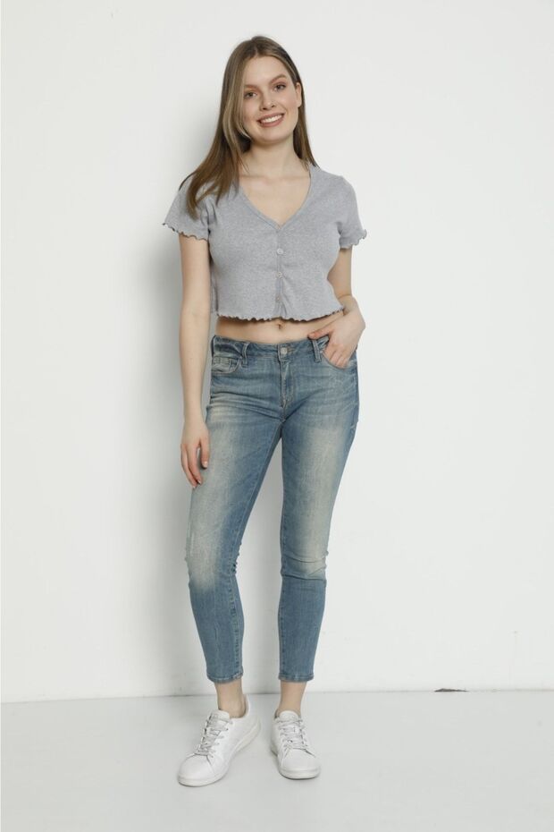 تيكس رمادي قصير من الأمام بأزرار - 1