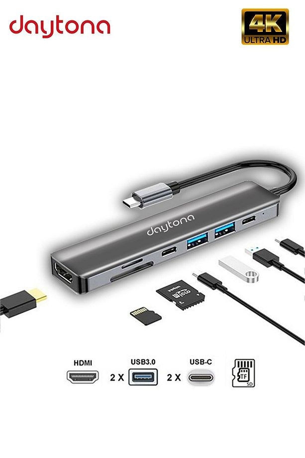 Cf08 Macbook Uyumlu Type-c To 4k 1080p Uhd Hdmı Type-c Pd Şarj 2 Usb3 Çevirici Hub Adaptör - 1