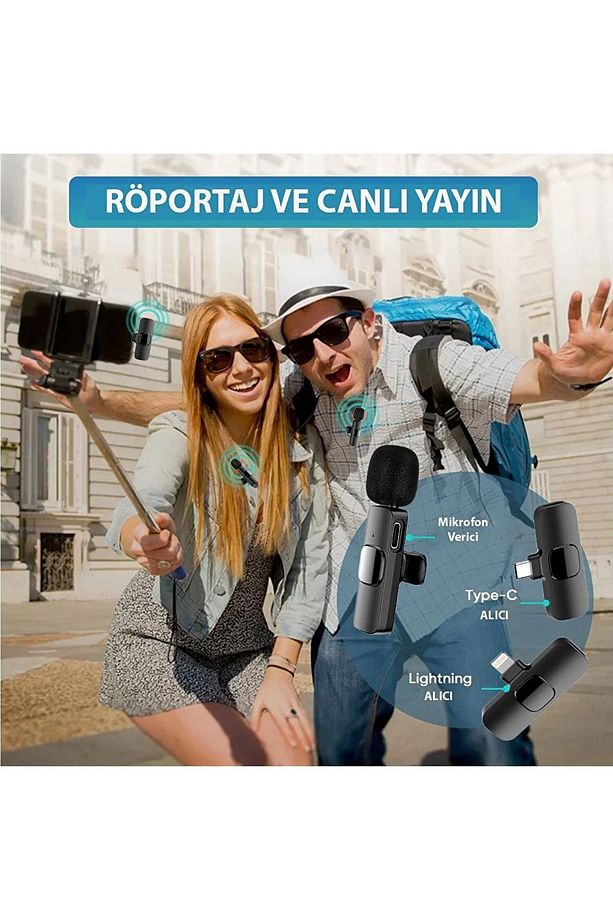 K9-D2 Lightning-TYPE-C Wireless (Kablosuz Mikrofon) Dönüştürücülü Çiftli Yaka Mikrofonu - 5