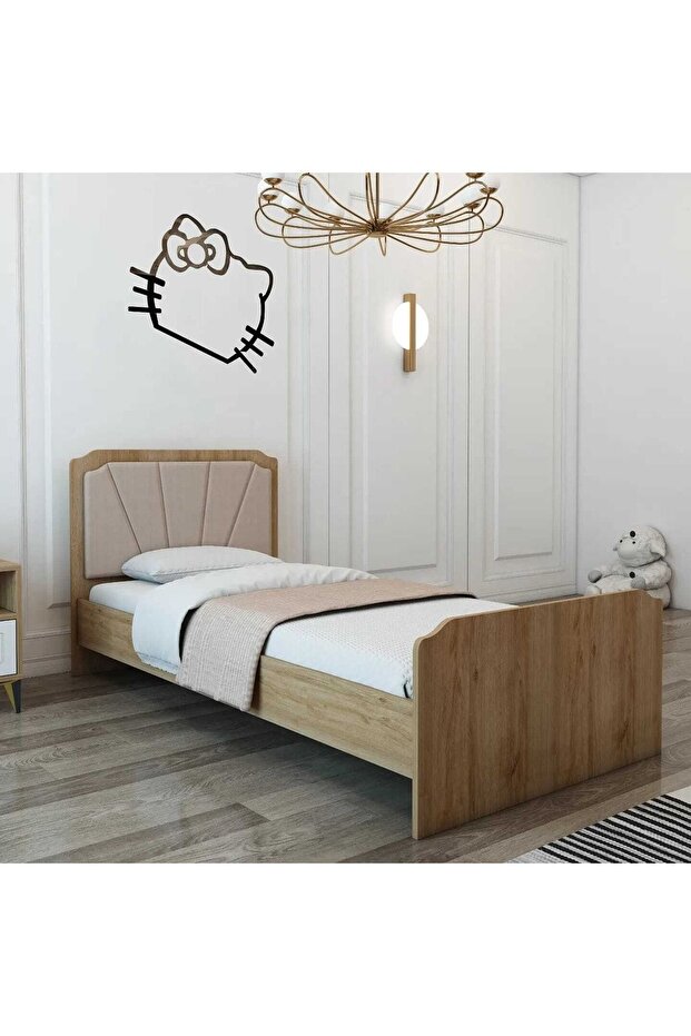 Kapitoneli 90x190 Tek Kişilik Karyola Meşe - 1