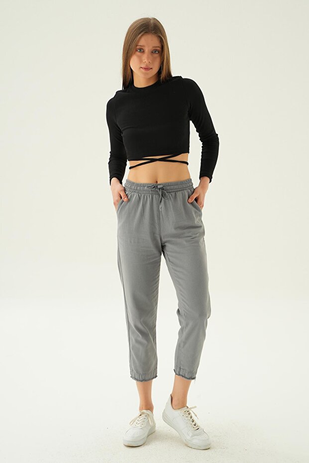 بنطلون رمادي موديل 4228 بأرجل شرابة - 1