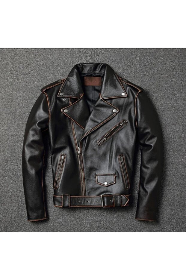 Genuine Leather Antique Biker Coat