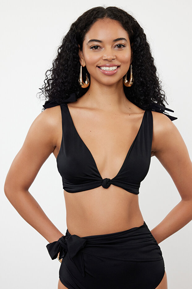 Black Bralette Knotted Bikini Top TBESS24BU00155