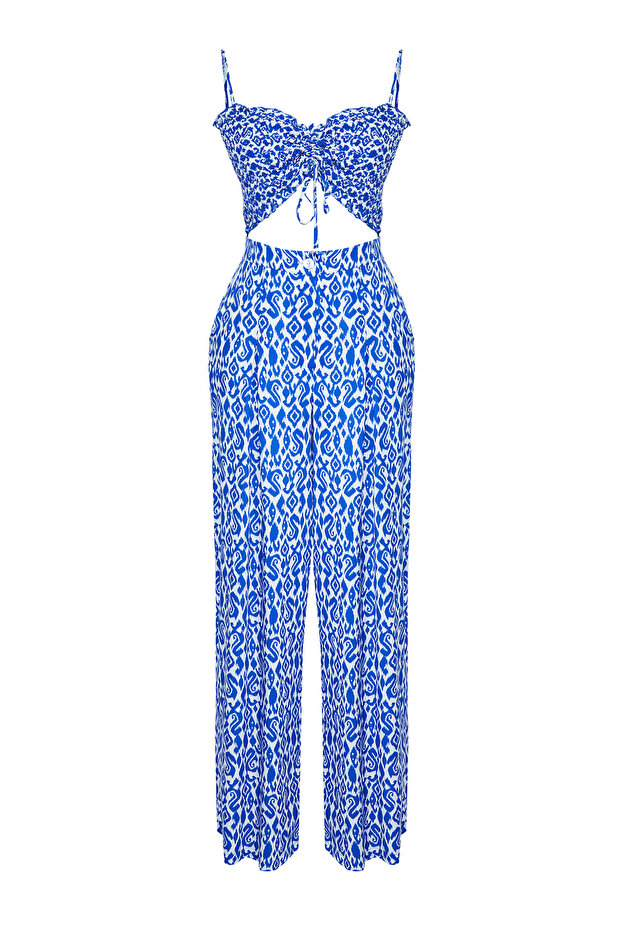 Etnik Desenli Desenli Dokuma Gipeli Straplez Bluz Pantolon Plaj Takım TBESS24AU00032 - 6