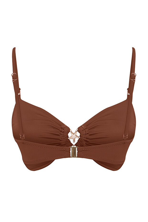 Kahverengi Straplez Kaplı Döküm Aksesuarlı Bikini Üstü TBESS24BU00150 - 7