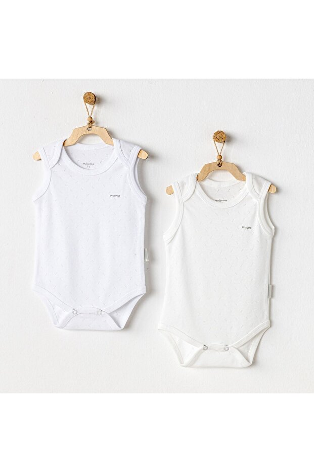 Ac24702 Jacquard Sleeveless 2-Piece Baby Body Ecru White