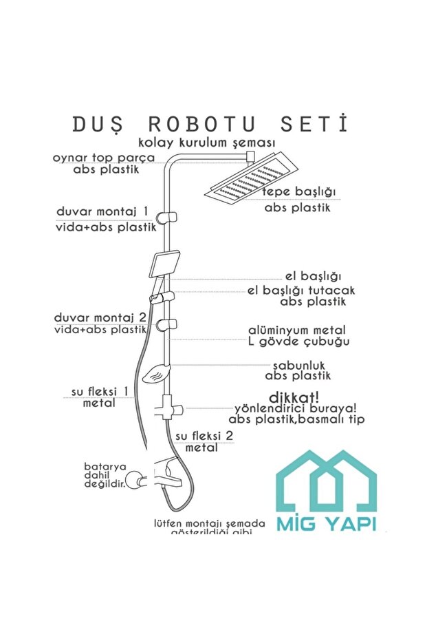 Yağmurlama Tepe Robot Duş Seti - 5