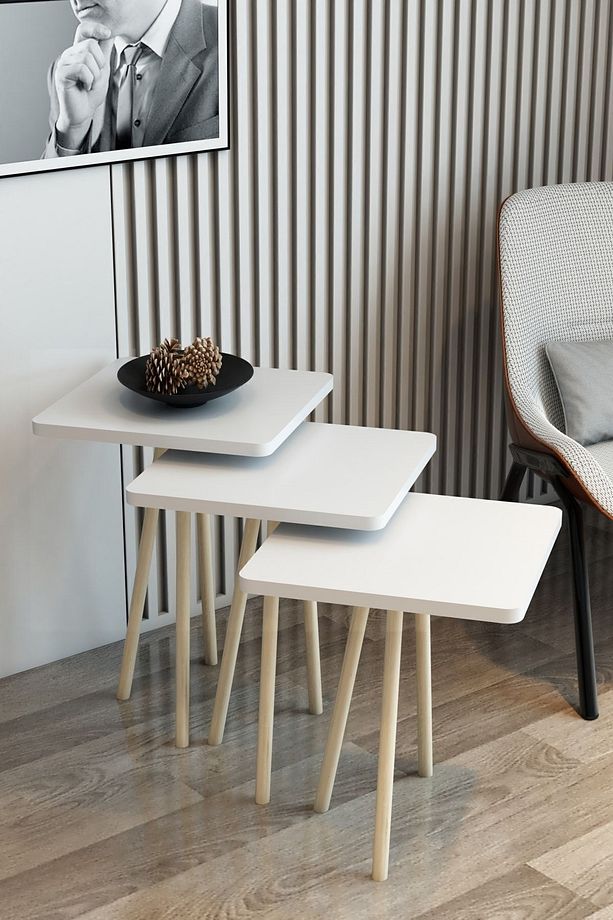 3'lü Zigon Sehpa Kare Model Zigon Sehpa Gürgen Ayak - 3