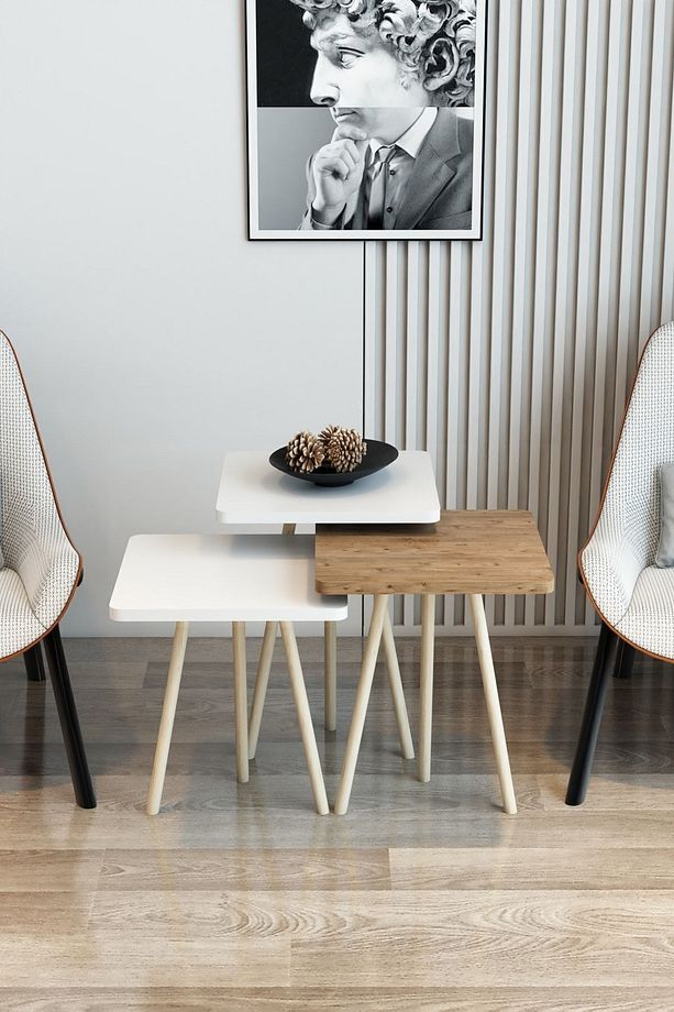 3'lü Zigon Sehpa Kare Model Zigon Sehpa Gürgen Ayak - 1