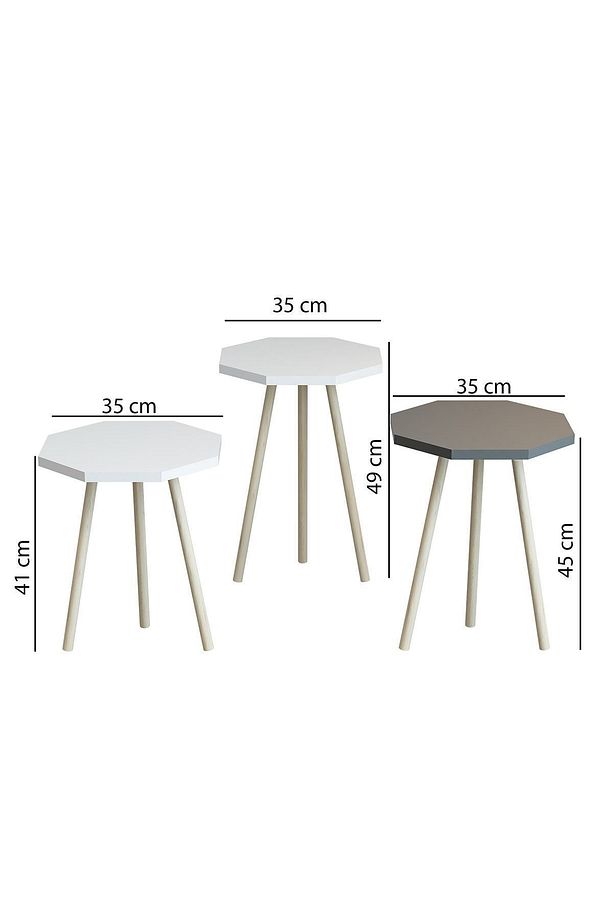 3'lü Zigon Sehpa Sekizgen Model Zigon Sehpa Gürgen Ayak - 4